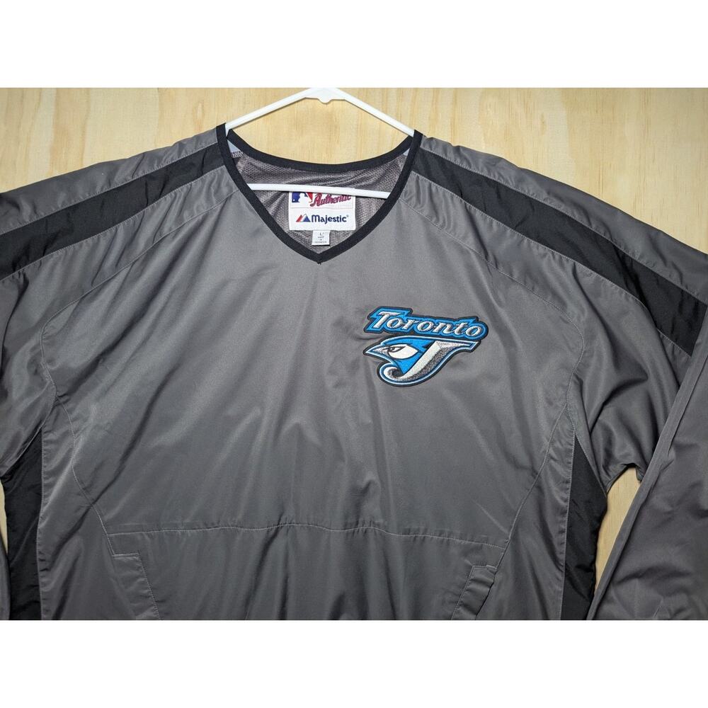 Majestic Men's Large Toronto Blue Jays MLB Authentic Pullover Jacket Grey Black - Picture 7 of 13
